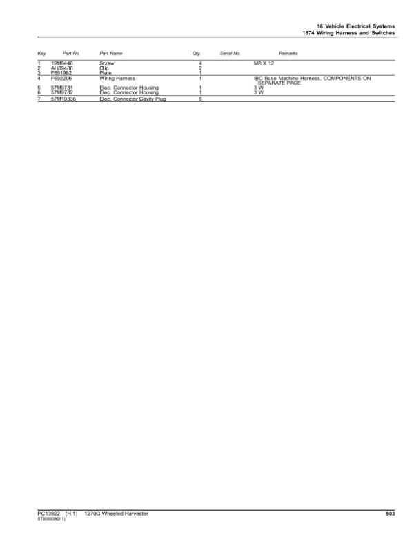 John Deere 1270G 8W Wheeled Harvesters (SN 1WJ1270G_ _L004999-) Parts Catalog Manual – PC13922 Workshop Guide