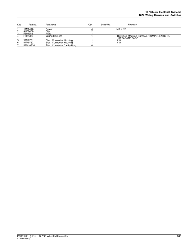 John Deere 1270G 8W Wheeled Harvesters (SN 1WJ1270G_ _L004999-) Parts Catalog Manual – PC13922 Workshop Guide