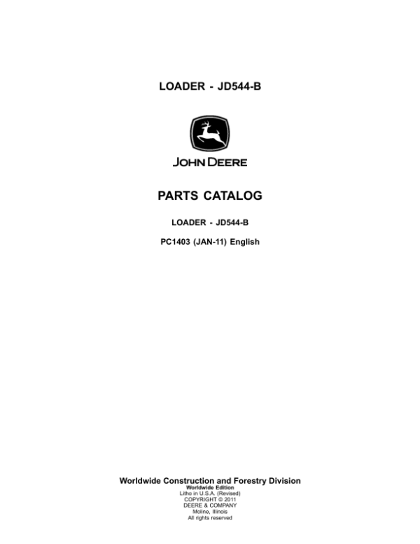 John Deere 544B Loaders Parts Catalog Manual – PC1403 Workshop Guide