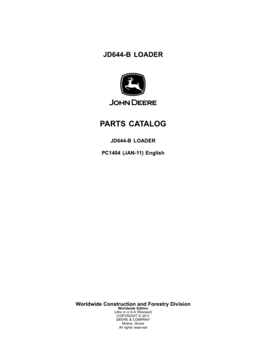 John Deere 644B Loaders Parts Catalog Manual – PC1404 Workshop Guide