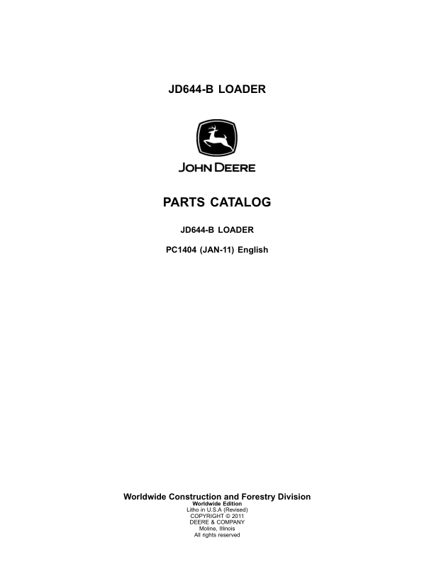 John Deere 644B Loaders Parts Catalog Manual – PC1404 Workshop Guide