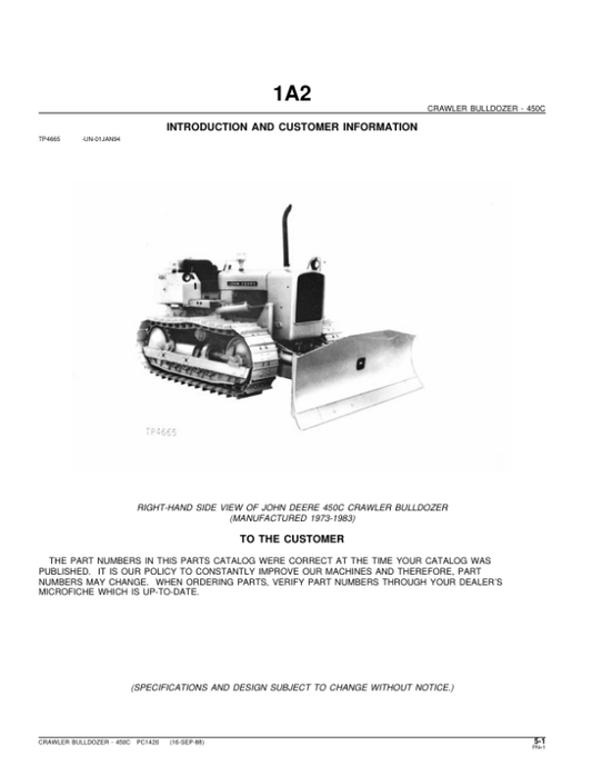 John Deere 450C Crawlers Parts Catalog Manual – PC1420 Workshop Guide