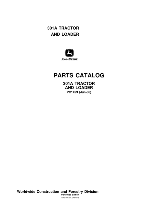 John Deere 301A Tractors Parts Catalog Manual – PC1429 Workshop Guide