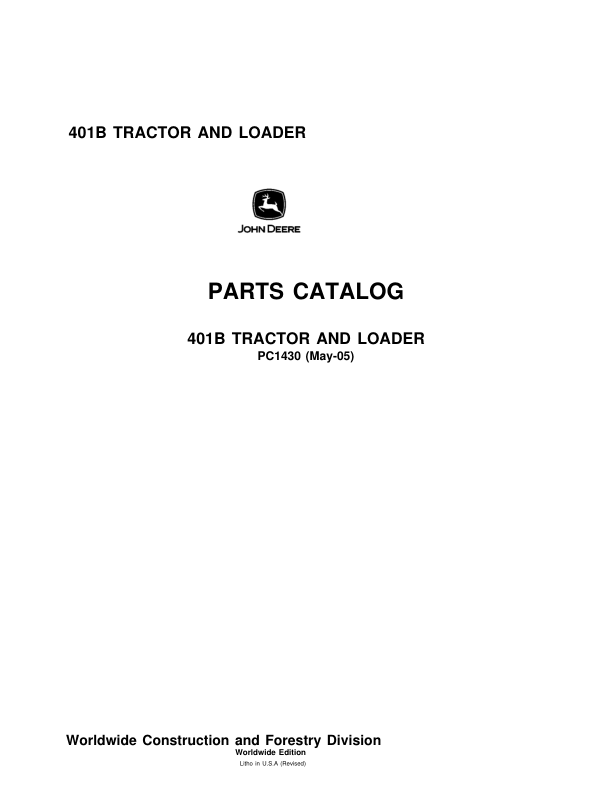 John Deere 401B Tractors Parts Catalog Manual – PC1430 Workshop Guide