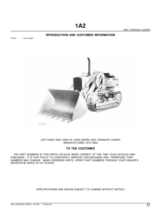 John Deere 450C Crawlers Parts Catalog Manual – PC1443 Workshop Guide