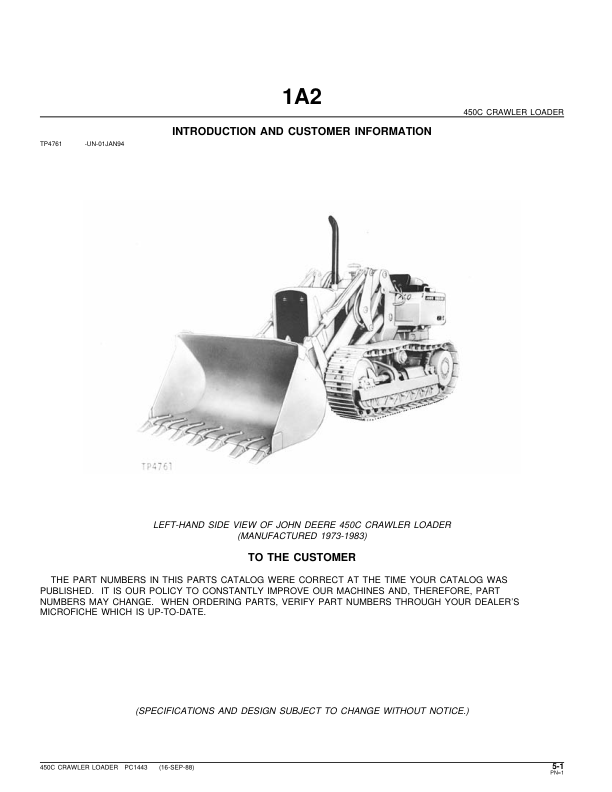 John Deere 450C Crawlers Parts Catalog Manual – PC1443 Workshop Guide
