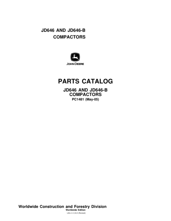 John Deere 646, 646B Compactors Parts Catalog Manual – PC1481 Workshop Guide