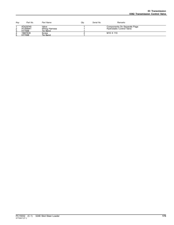 John Deere 324E Skid Steers (SN 1T0324E_J297099-) Parts Catalog Manual – PC15032 Workshop Guide