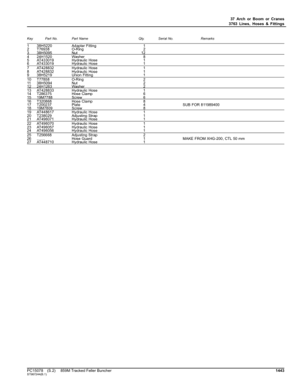 John Deere 859M Tracked Feller Bunchers (SN F343918- & L343918-) Parts Catalog Manual – PC15078 Workshop Guide