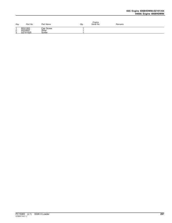 John Deere 624K Series II Loaders (SN 1DW624K__ _F677549-) Parts Catalog Manual – PC15083 Workshop Guide