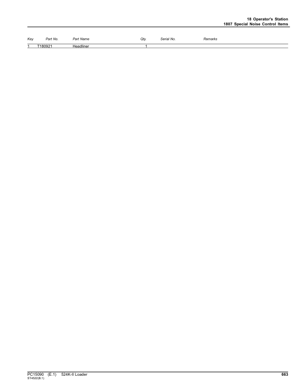 John Deere 524K Series II Loaders (SN 1DW524KX_ _D677549-) Parts Catalog Manual – PC15090 Workshop Guide
