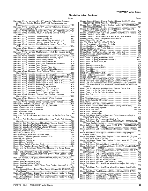 John Deere 770G, 770GP Motor Graders (SN C678818 – & D678818 -) Parts Catalog Manual – PC15118 Workshop Guide
