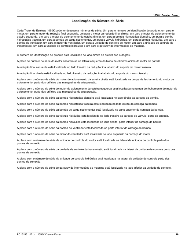 John Deere 1050K Crawler Dozers (SN 1T01050K_ _D268234-) Parts Catalog Manual – PC15155 Workshop Guide