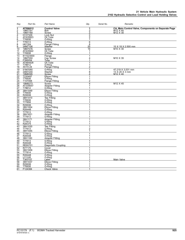 John Deere 953MH Tracked Harvesters (SN F317982 – & L317982-) Parts Catalog Manual – PC15179 Workshop Guide