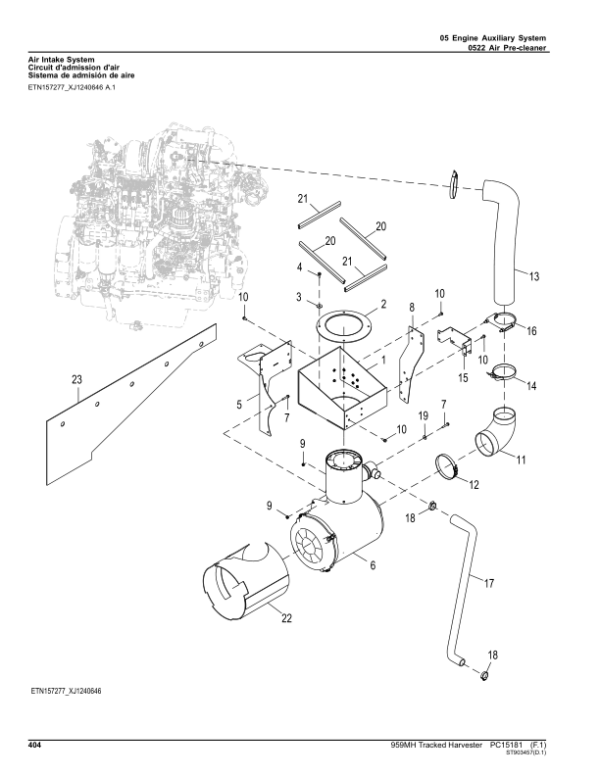 John Deere 959MH Tracked Harvesters (SN F317982 – & L317982-) Parts Catalog Manual – PC15181 Workshop Guide