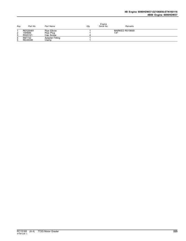 John Deere 772G Motor Graders (SN 1JZ772G_ C003007-) Parts Catalog Manual – PC15185 Workshop Guide