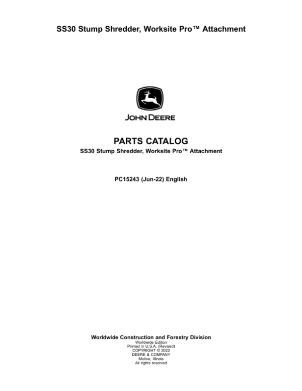 John Deere SS30 Skid Steers Parts Catalog Manual – PC15243 Workshop Guide