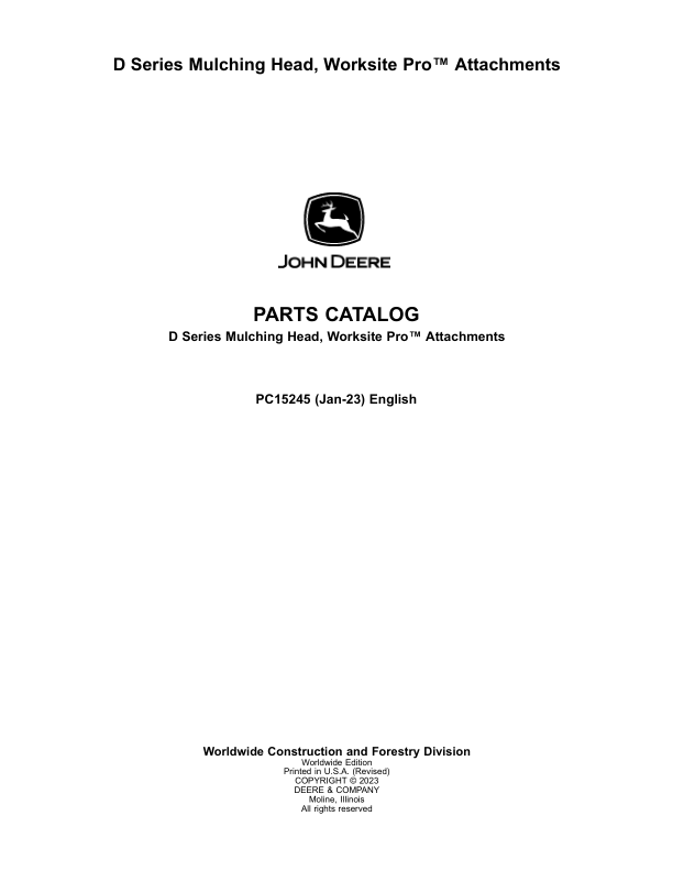 John Deere D Series Mulching Head Parts Catalog Manual – PC15245 Workshop Guide