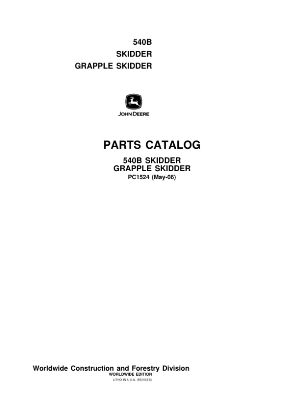 John Deere Skidder Parts Catalog Manual PC1524 Workshop Guide
