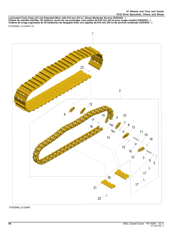 John Deere 850L Crawler Dozers (SN 1T0850LX_ _F352989-) Parts Catalog Manual – PC15264 Workshop Guide