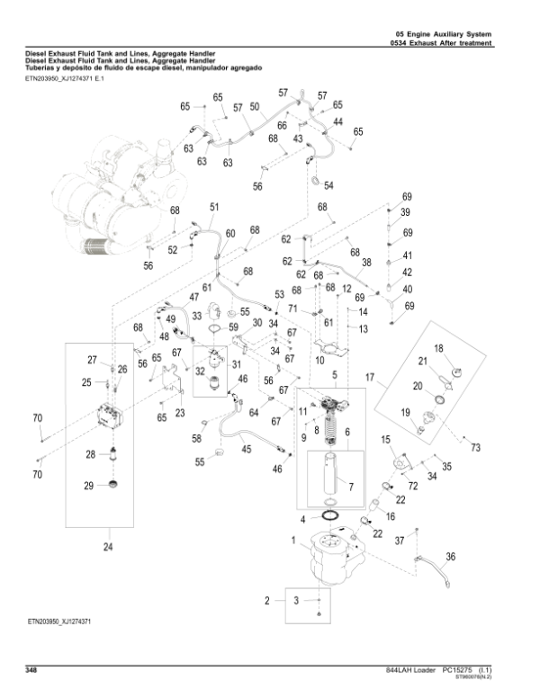 John Deere 844LAH Loaders (SN F697293- & L697293-) Parts Catalog Manual – PC15275 Workshop Guide