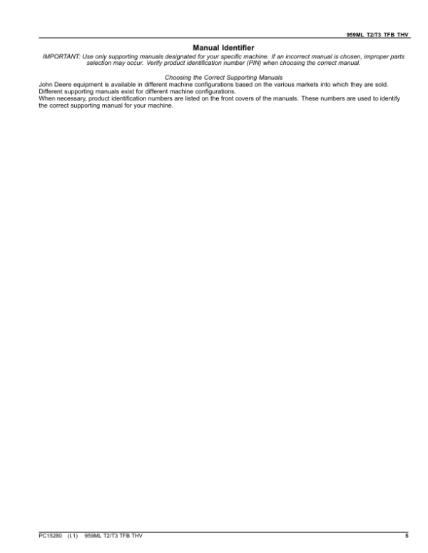 John Deere 959ML Tracked Feller Bunchers (SN C343824 – & D343824 -) Parts Catalog Manual – PC15280 Workshop Guide