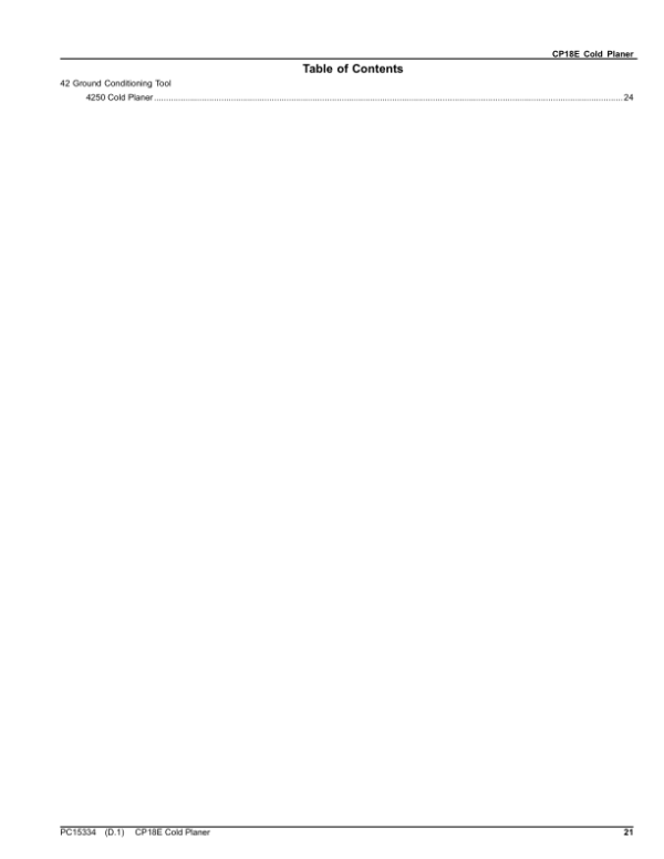John Deere CP18E Cold Planers (SN 1T0CP18EJ_L0000001) Parts Catalog Manual – PC15334 Workshop Guide