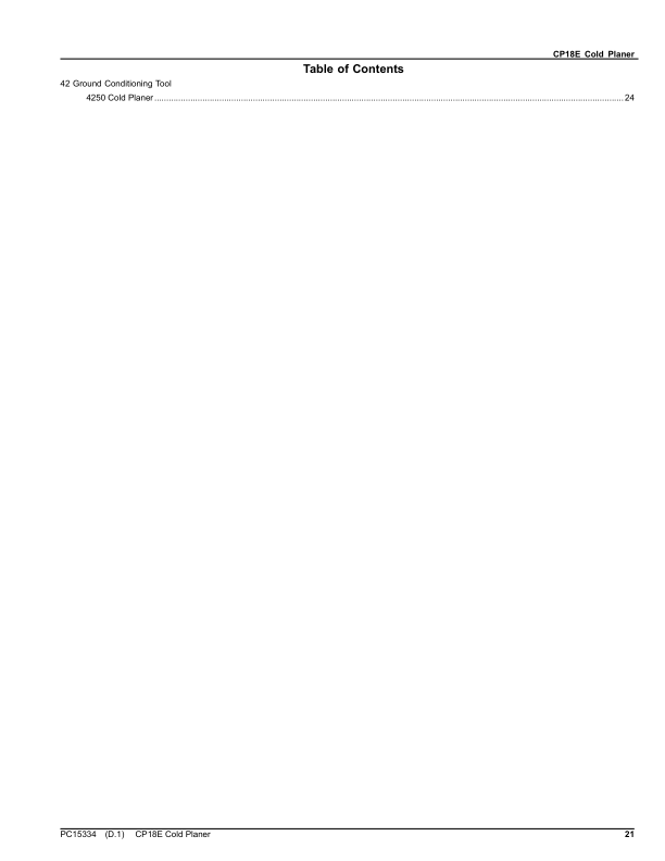 John Deere CP18E Cold Planers (SN 1T0CP18EJ_L0000001) Parts Catalog Manual – PC15334 Workshop Guide