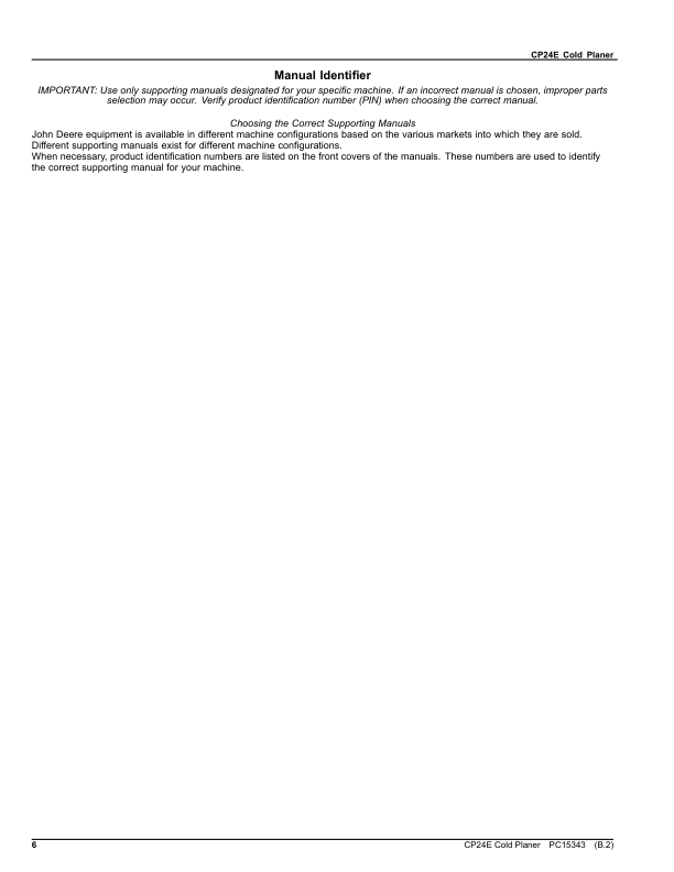 John Deere CP24E Cold Planers (SN 1T0CP24EJ_L0000001) Parts Catalog Manual – PC15343 Workshop Guide