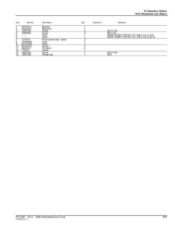 John Deere 260E Articulated Dump Trucks (SN 1DW260E_ D708125-) Parts Catalog Manual – PC15347 Workshop Guide