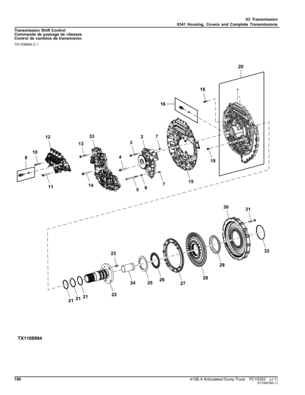 John Deere 410E Articulated Dump Trucks (SN 1DW410E_ F708125-) Parts Catalog Manual – PC15352 Workshop Guide