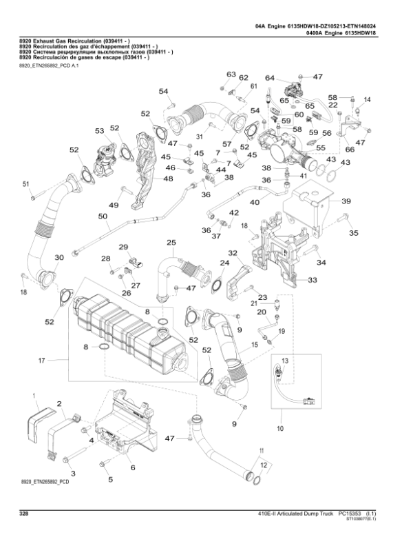John Deere 410E-II Articulated Dump Trucks (SN 1DW410E_ D708125-) Parts Catalog Manual – PC15353 Workshop Guide