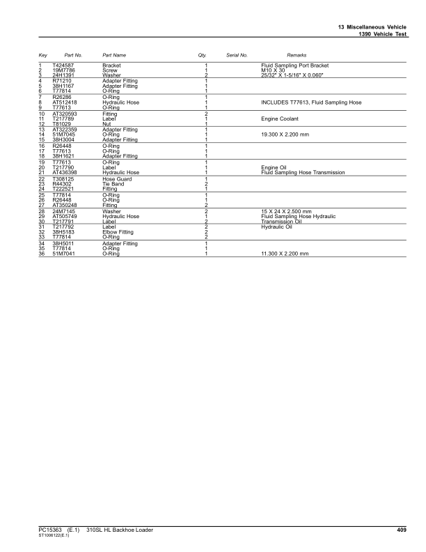 John Deere 310SL HL Backhoe Loaders (SN 1T0310HL_ _F390996-) Parts Catalog Manual – PC15363 Workshop Guide