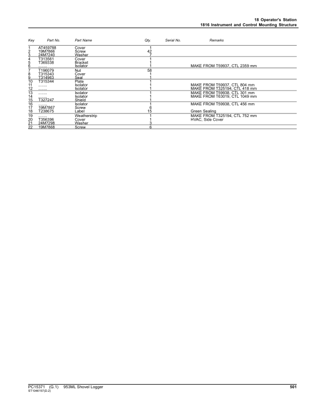 John Deere 953ML Shovel Logger (SN 1T0953ML_L343824-) Parts Catalog Manual – PC15371 Workshop Guide