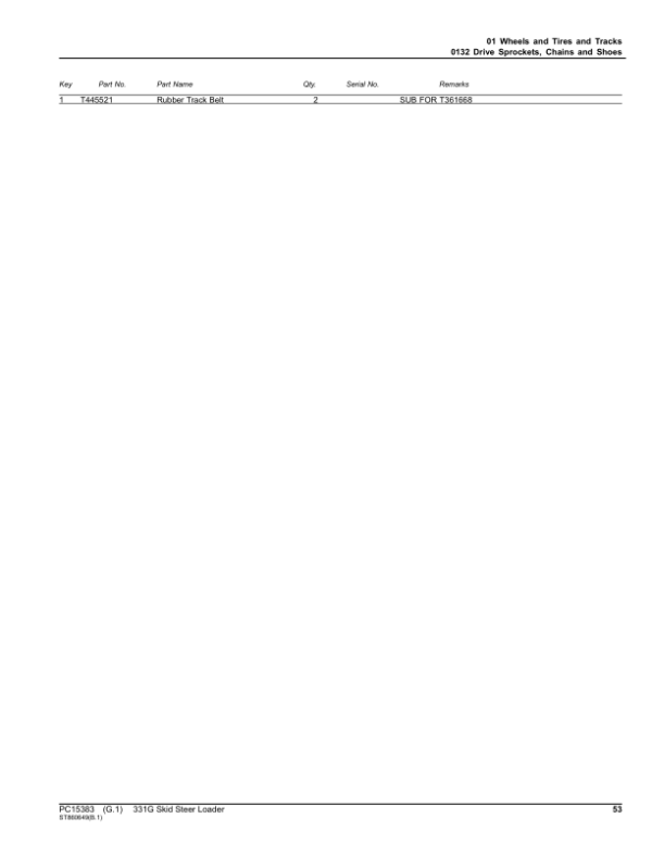 John Deere 331G Skid Steers (SN 1T0331G_ F387881-) Parts Catalog Manual – PC15383 Workshop Guide