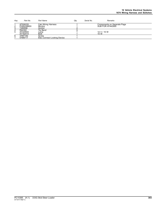 John Deere 333G Skid Steers (SN 1T0333G_ F387881-) Parts Catalog Manual – PC15385 Workshop Guide