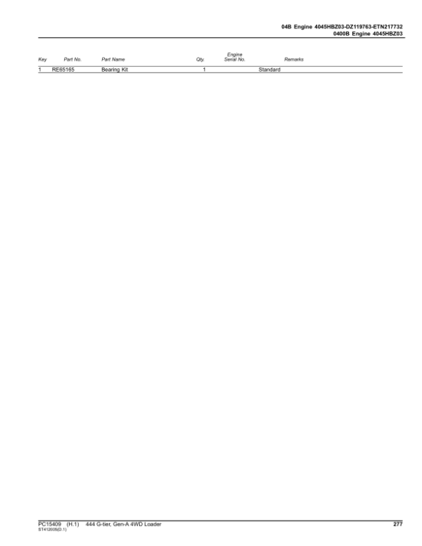 John Deere 444 G-TIER Loaders (SN 1BZ444GA_ _D_00001) Parts Catalog Manual – PC15409 Workshop Guide