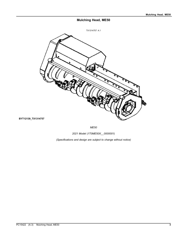 John Deere ME50 Attachments (SN 1T0ME50X_ _0000001-) Parts Catalog Manual – PC15422 Workshop Guide
