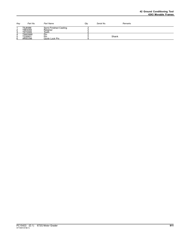 John Deere 672G Motor Graders (SN C000001- & D000001- ) Parts Catalog Manual – PC15433 Workshop Guide