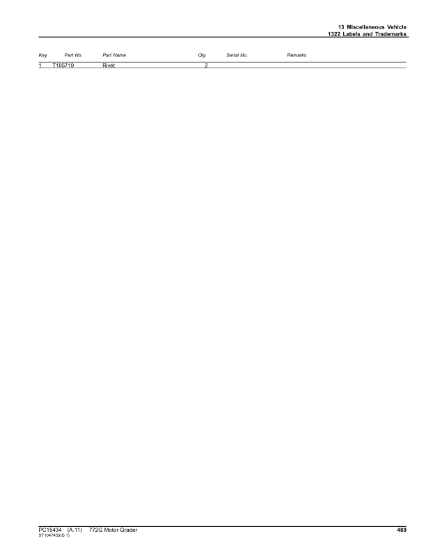 John Deere 772G Motor Graders (SN C000001- & D000001- ) Parts Catalog Manual – PC15434 Workshop Guide