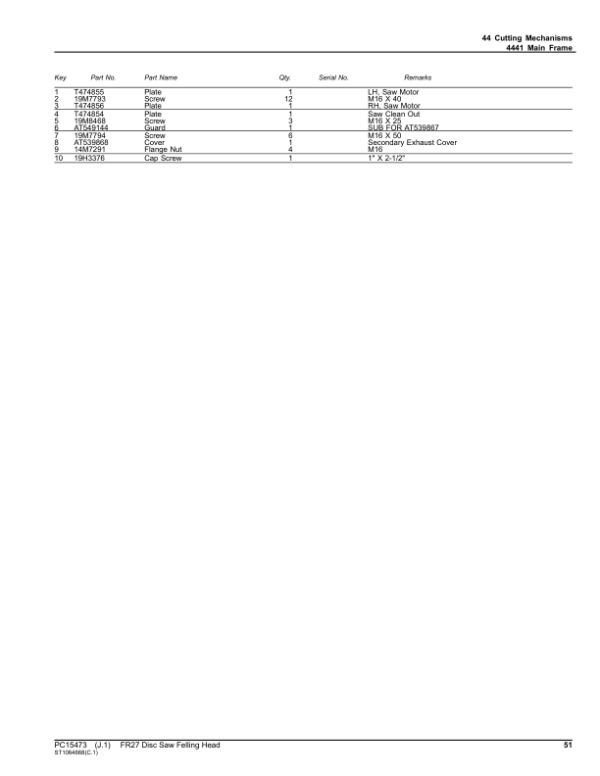 John Deere FR27 Felling Heads (SN 1DWFR27X_ _0000001-) Parts Catalog Manual – PC15473 Workshop Guide