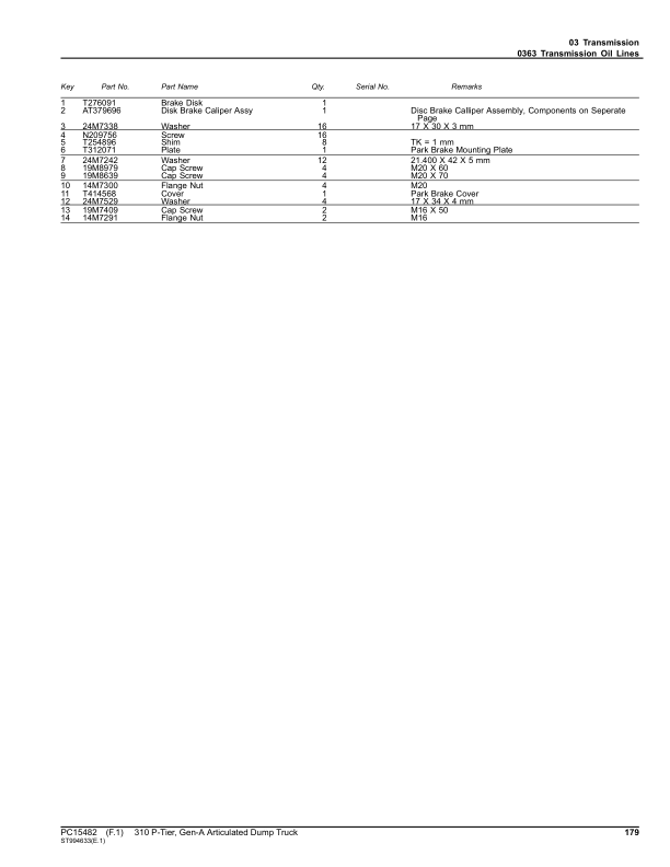 John Deere 310 P Articulated Dump Trucks (SN 1DW310PA _ _F_00001) Parts Catalog Manual – PC15482 Workshop Guide