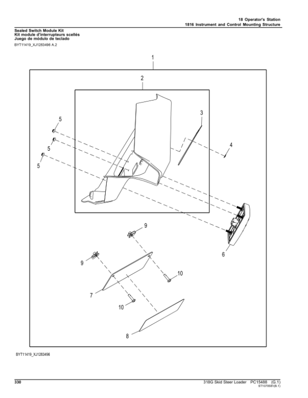 John Deere 318G Skid Steers (SN 1P0318G_J435000 – & 1P0318G _ G435000 -) Parts Catalog Manual – PC15488 Workshop Guide