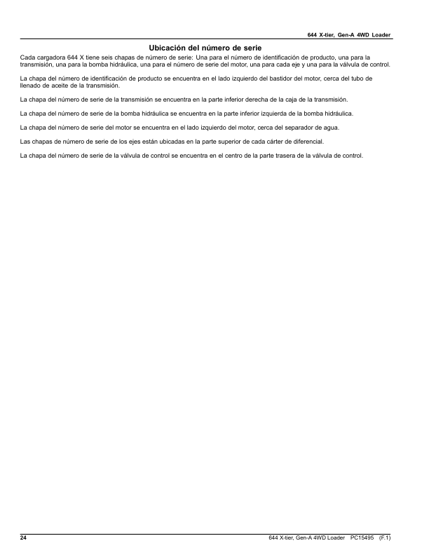 John Deere 644 X-TIER Loaders (SN 1DW644XA_ _F_18490) Parts Catalog Manual – PC15495 Workshop Guide