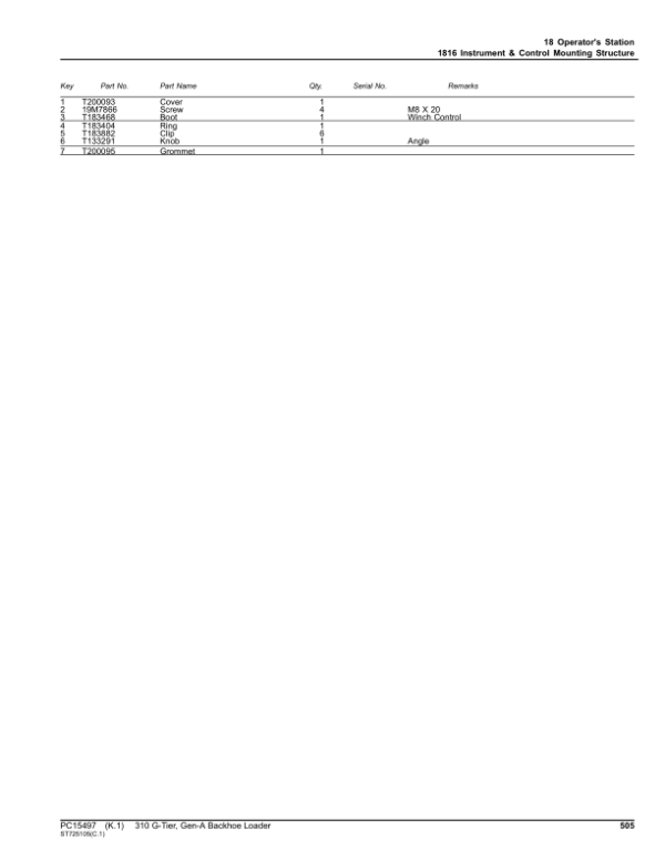 John Deere 310 G Backhoe Loaders (SN 1T0310GA_ _G_02265-) Parts Catalog Manual – PC15497 Workshop Guide