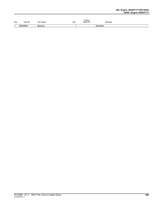 John Deere 550 P Crawler Dozers (SN D_018371- & M_01837-) Parts Catalog Manual – PC15505 Workshop Guide