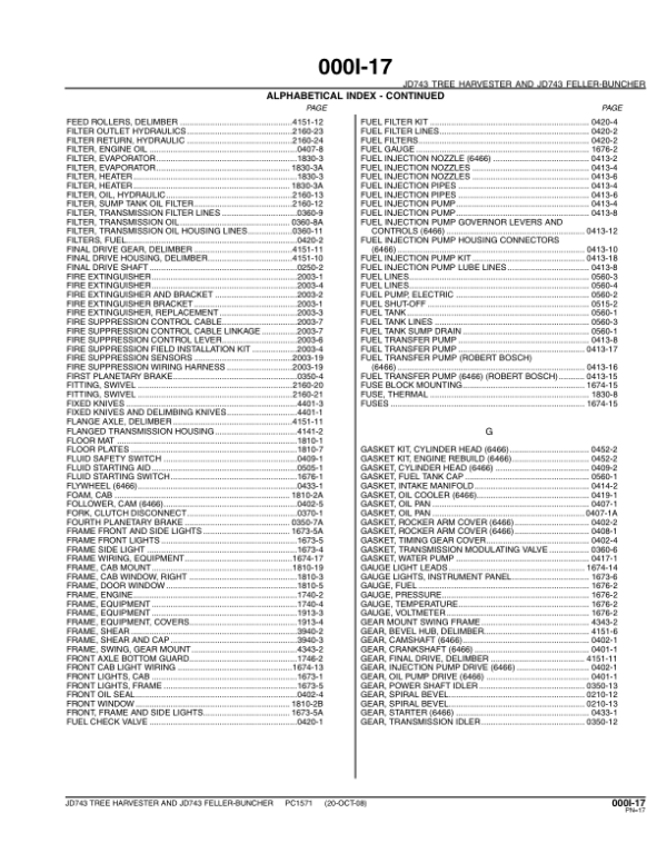 John Deere 743 Tracked Feller Bunchers Parts Catalog Manual – PC1571 Workshop Guide