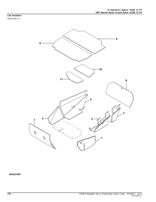 John Deere 1910E Forwarder, T3, Fixed Cabin, Gen II, Grey (SN C001884-) Parts Catalog Manual – PC16017 Workshop Guide