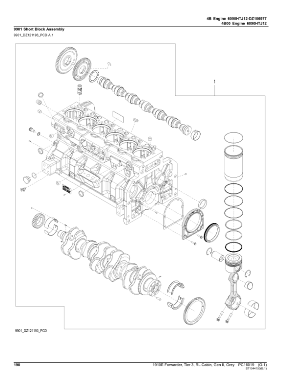 John Deere 1910E Forwarder, T3, RL Cabin, Gen II, Grey (SN C001884-) Parts Catalog Manual – PC16019 Workshop Guide