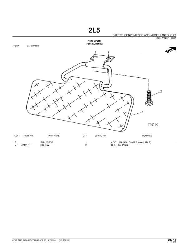 John Deere 670A, 672A Motor Graders Parts Catalog Manual – PC1620 Workshop Guide